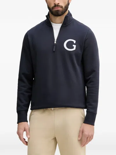 Gant Logo-patch Quarter-zip Sweater In Blue