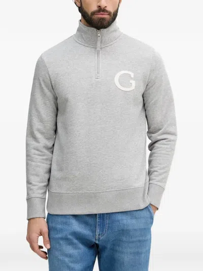 Gant Logo-patch Quarter-zip Sweater In Gray