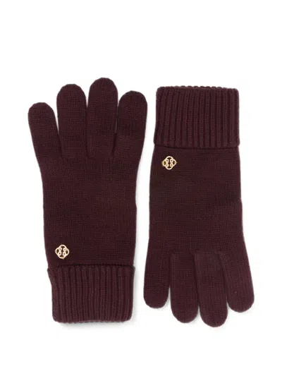 Gant Logo-plaque Ribbed-cuff Gloves In Burgundy