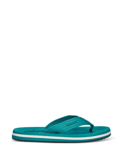 Gant Logo-print Braided Flip-flops In Green