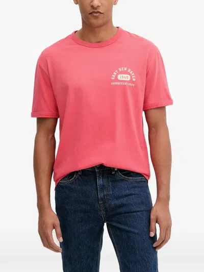 Gant Logo-print Crew-neck T-shirt In Pink