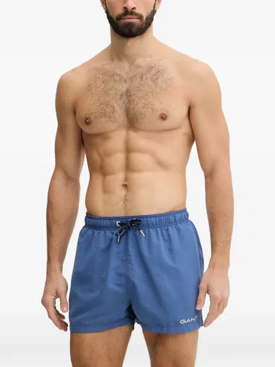 Gant Logo-print Drawstring Swim Shorts In Black