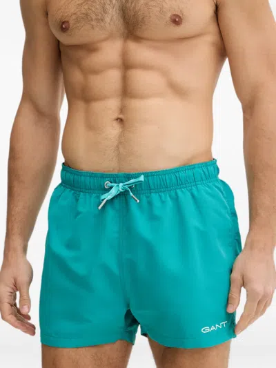 Gant Logo-print Drawstring Swim Shorts In Blue