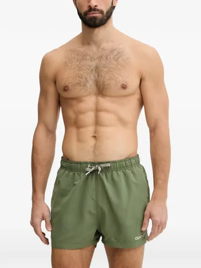 Gant Logo-print Drawstring Swim Shorts In Green