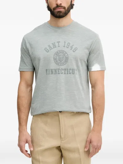 Gant Logo-print Slub-texture T-shirt In Gray