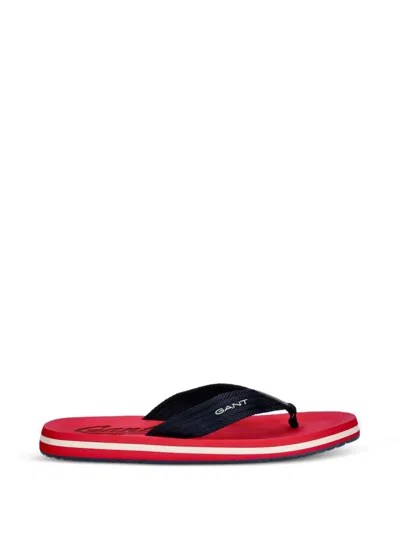 Gant Logo-print Striped Flip-flops In Black