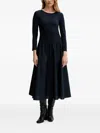 Gant Long-sleeve Gathered Midi Dress In Black