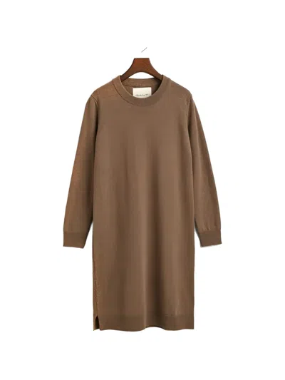 Gant Long-sleeve Midi Dress In Brown