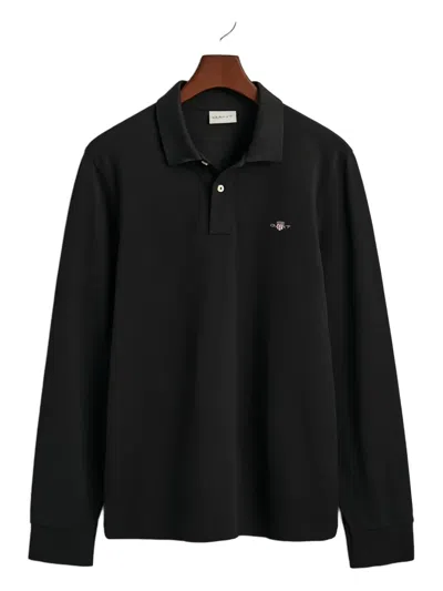 Gant Long-sleeve Pique Rugby Polo Shirt In Black