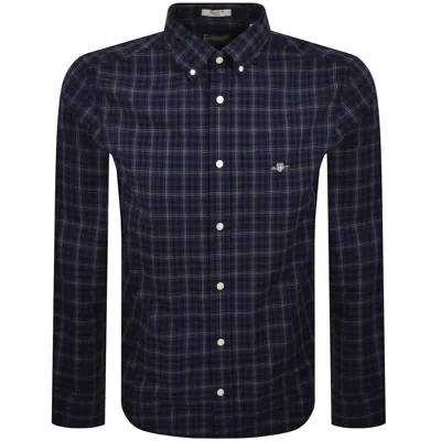 Gant Long Sleeved Poplin Check Shirt Blue