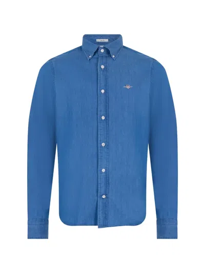 Gant Long-sleeve Cotton Shirt In Blue