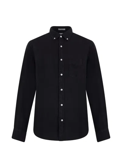 Gant Long-sleeve Linen Shirt In Black
