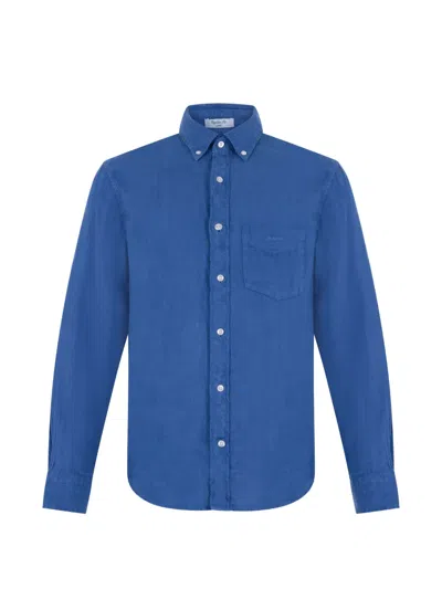 Gant Long-sleeve Linen Shirt In Blue