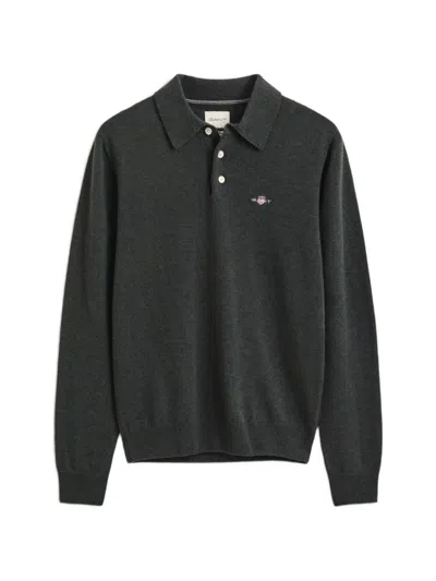 Gant Long-sleeve Polo Shirt In Gray