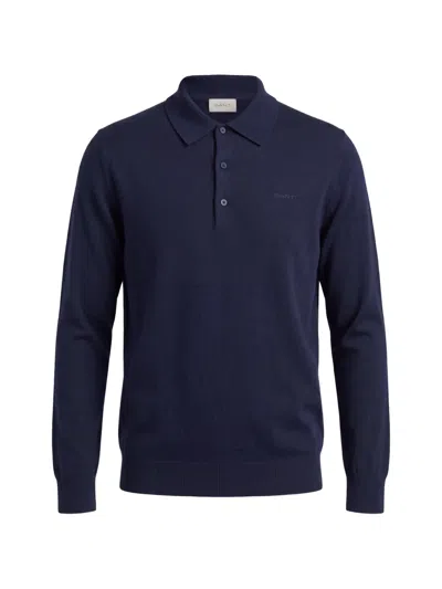 Gant Long-sleeve Wool Polo Shirt In 블루