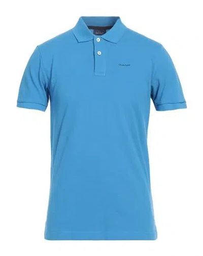 Gant Man Polo Shirt Azure Size Xxl Cotton In Blue