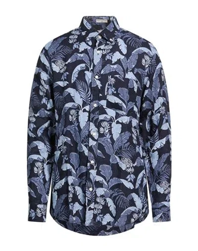 Gant Man Shirt Midnight Blue Size 16 ½ Linen In Multi