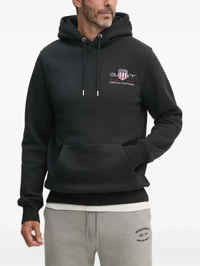 Gant Medium Archive Shield Logo-embroidered Hoodie In Black