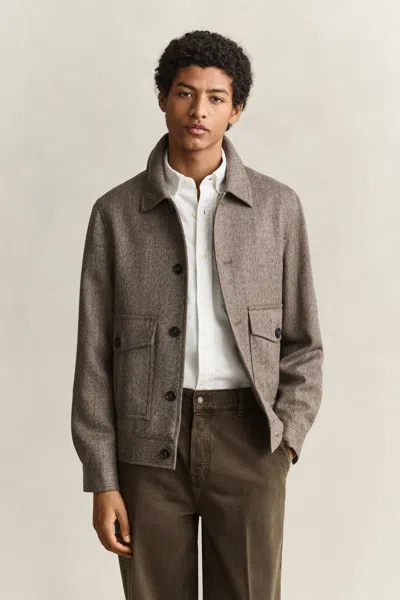 Gant Mélange Wool Jacket In Brown
