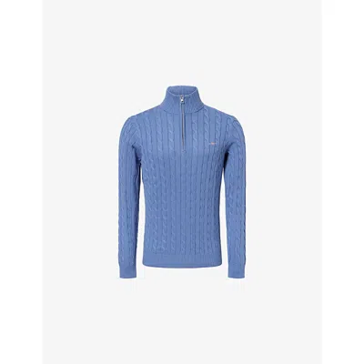 Gant Mens Cable-knit Half-zip Cotton Jumper Blue Horizon Xxl
