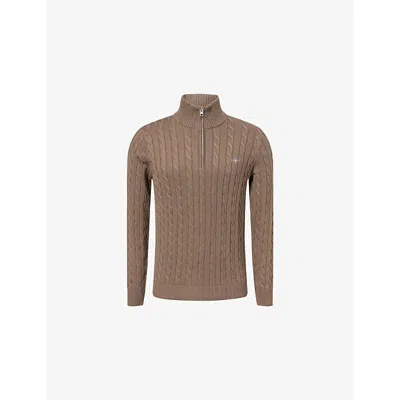 Gant Mens Cable-knit Half-zip Cotton Jumper Faded Taupe