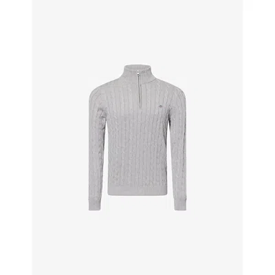 Gant Mens Cable-knit Half-zip Cotton Jumper Grey Melange Xl