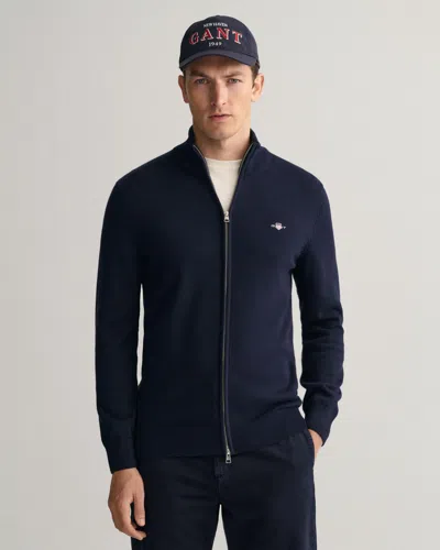Gant Mens Casual Cotton Zip Cardigan In Blue