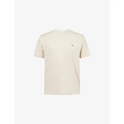 Gant Mens  Shield Logo-embroidered Cotton Polo T-shirt In Neutral