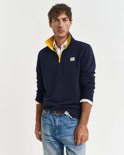 Gant Mens Contrast Half Zip Sweatshirt In Black