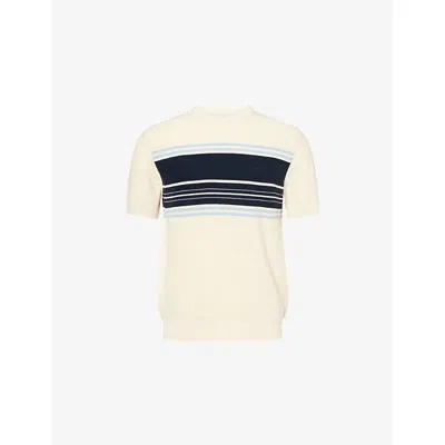 Gant Mens  Striped Logo-embroidered Cotton Sweatshirt In Neutral