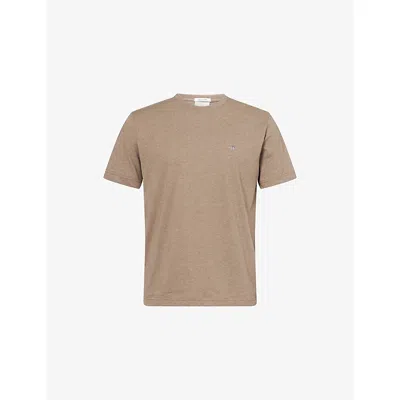 Gant Mens  Shield Logo-embroidered Cotton Polo T-shirt In Brown