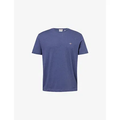 Gant Mens  Shield Embroidered-logo Cotton T-shirt In Blue