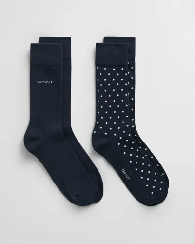 Gant Mens Dot And Solid Socks 2-pack In Blue