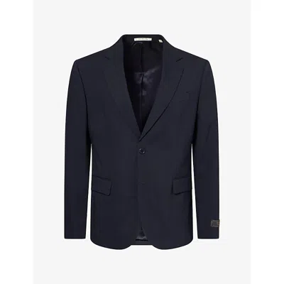 Gant Mens  Travel Single-breasted Wool Suit Blazer In Evening Blue