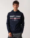 Gant Mens Graphic Pullover Hoodie In Blue