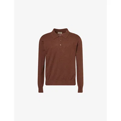 Gant Mens Hazelnut Melange Regular-fit Embroidered-logo Cotton-and-linen Polo Shirt In Multi