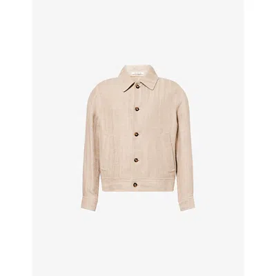 Gant Mens  Button-through Washed Linen Jacket In Brown