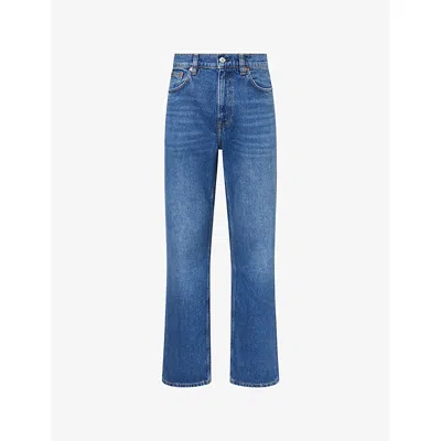 Gant Mens Mid Blue Worn In Straight-fit Mid-rise Cotton-blend Denim Jeans