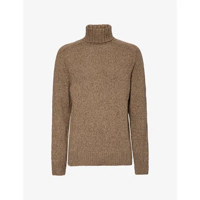 Gant Mens Mouline Turtleneck Wool Knit Jumper Faded Taupe Xl In Brown