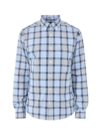 Gant Mens Poplin Melange Check Shirt Blue