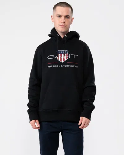 Gant Mens Regular Fit Archive Shield Pullover Hoodie In Black