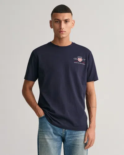 Gant Mens Regular Fit Embroidered Archive Shield T-shirt In Blue