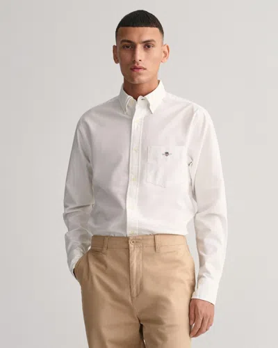 Gant Mens Regular Fit Long Sleeve Poplin Shirt In White