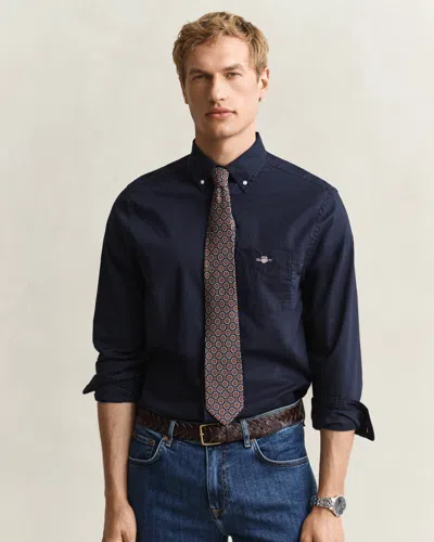 Gant Mens Regular Fit Long Sleeve Poplin Shirt In Blue