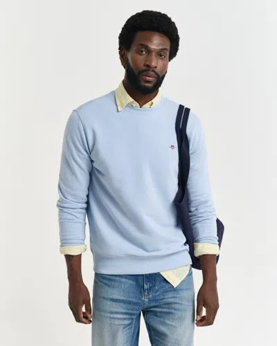 Gant Mens Regular Fit Shield Logo Crew Neck Sweatshirt In Blue