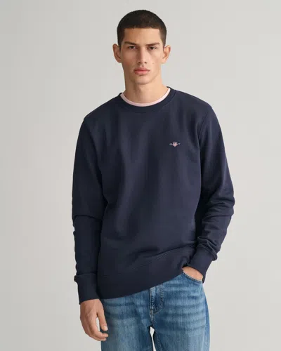 Gant Mens Regular Fit Shield Logo Crew Neck Sweatshirt In Blue