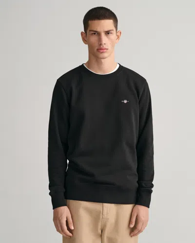Gant Mens Regular Fit Shield Logo Crew Neck Sweatshirt In Black