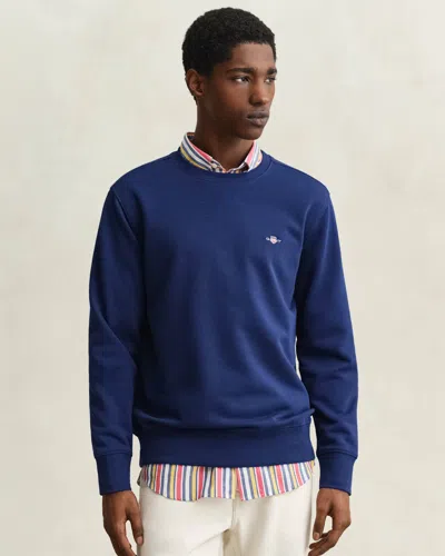 Gant Mens Regular Fit Shield Logo Crew Neck Sweatshirt In Blue