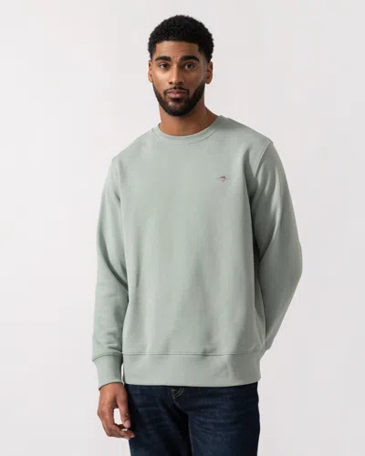 Gant Mens Regular Fit Shield Logo Crew Neck Sweatshirt In Blue
