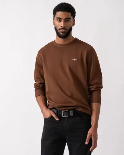 Gant Mens Regular Fit Shield Logo Crew Neck Sweatshirt In Brown